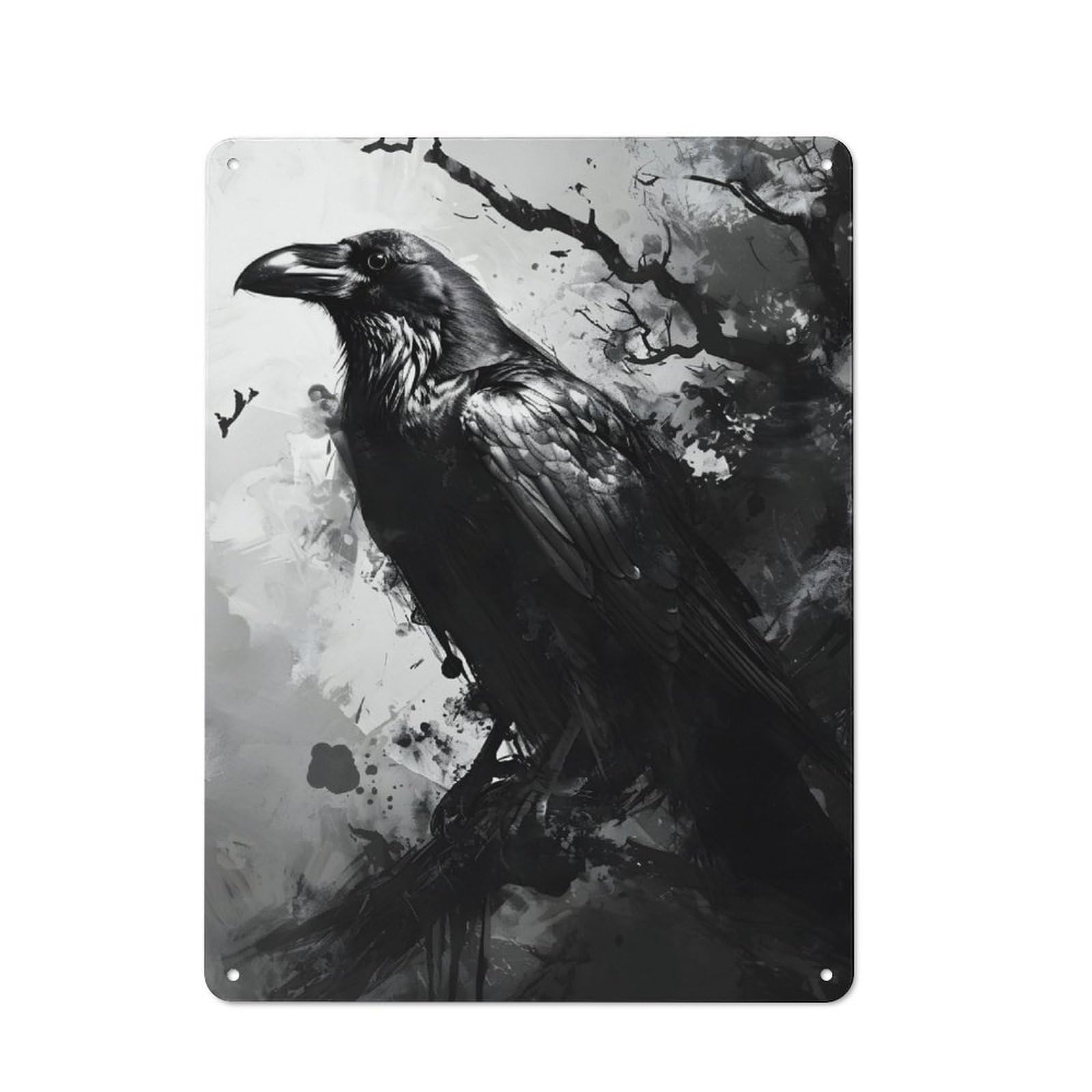 Junmoney The Raven Monochromatic Rustic Tin Sign 40X30cm For Café Or Restaurant, A Decorative Christmas Gift For Hospitality Interior Collectors