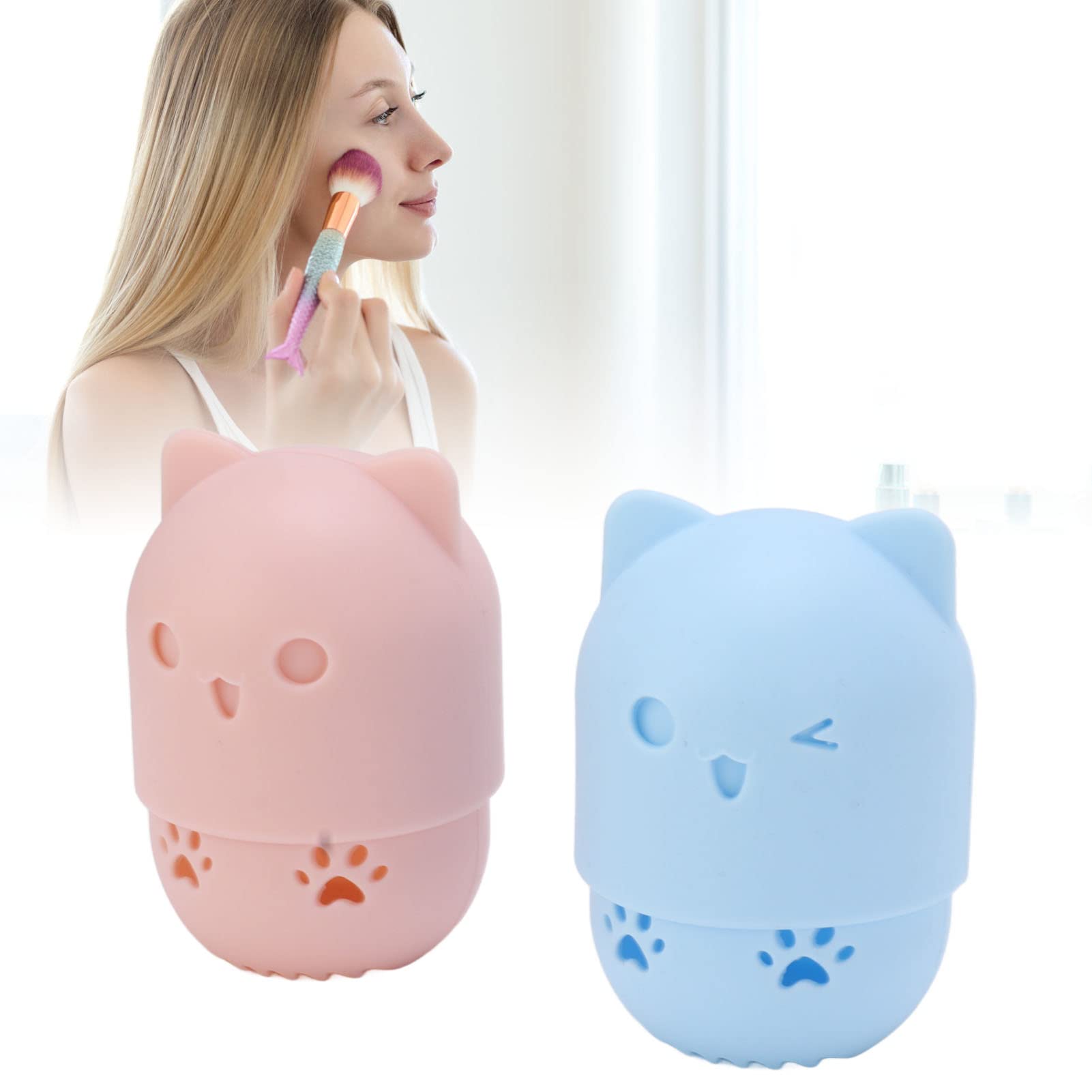 Porta Spugna per Trucco, Scatola Portaoggetti per Spugne per Trucco in Silicone Ventilato a Forma di Gatto Carino, Portaoggetti per Soffio di Polvere Riutilizzabile Lavabile a (#1