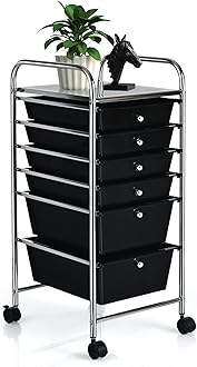 6-Drawer Rolling Storage Cart, Multifunctional Art Craft Tools Organizer on Wheels, Heavy Duty Utility Mobile Storage Trolley w/ 2 Lockable Wheels for Home Office School (Black)