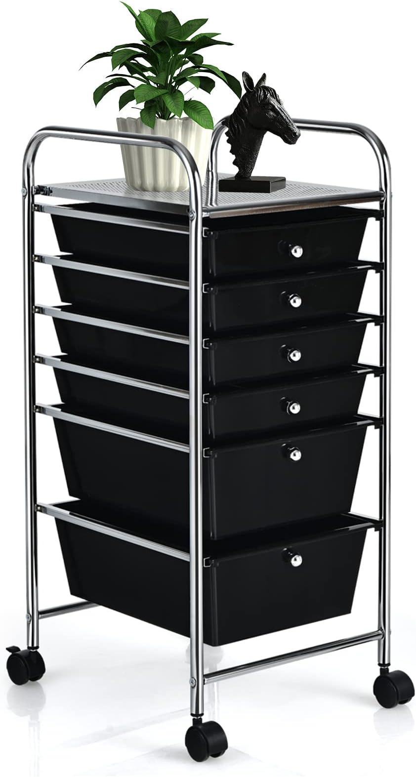 COSTWAY 6-Drawer Rolling Storage Cart, Multifunctional Art Craft Tools Organizer on Wheels, Heavy Duty Utility Mobile Storage Trolley w/ 2 Lockable Wheels for Home Office School (Black)