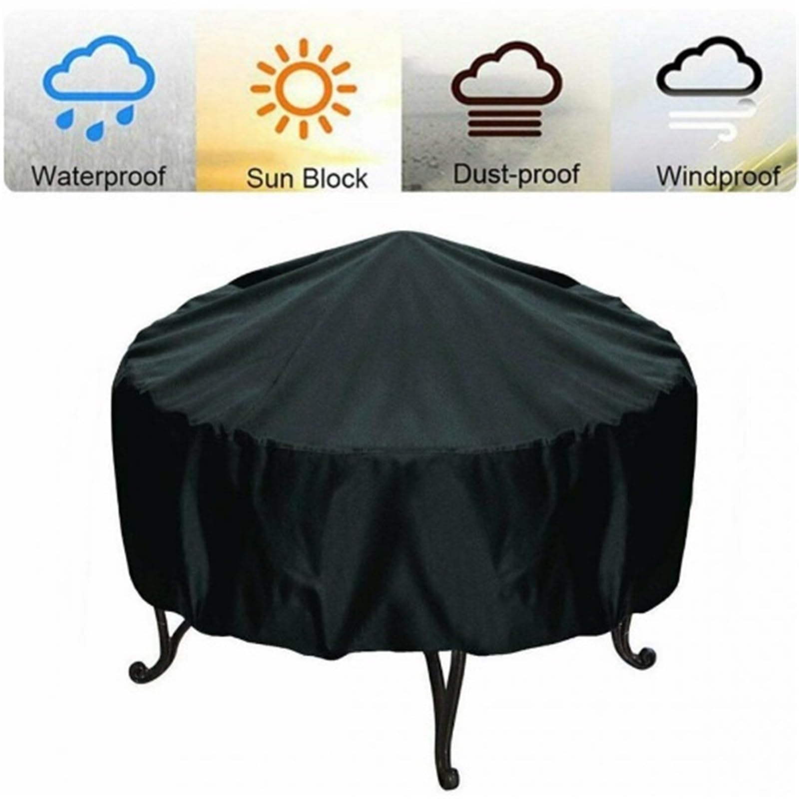 Copertura Braciere Rotonda Nastro Esterno | Copertura griglia barbecue poliestere antipolvere impermeabile protezione braciere della stufa(Nero,204x60cm)