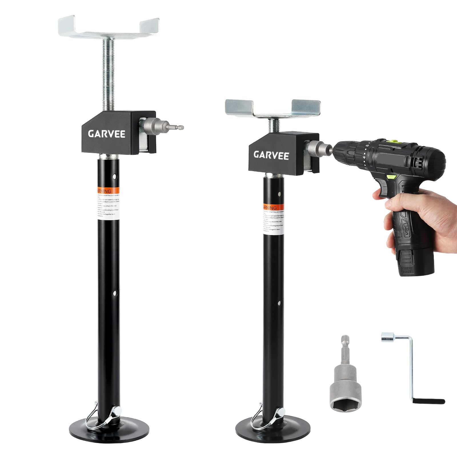 Garvee Set di 2 martinetti stabilizzatori per camper, supporto resistente da 2268 kg, 53,3 - 86,4 cm a sollevamento rapido regolabile, trapano elettrico e manovella compatibile per camper, rimorchi da