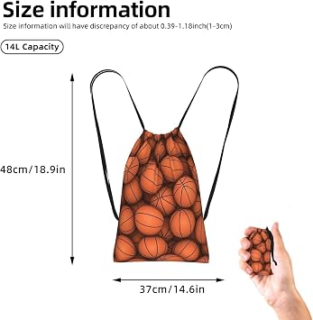 Basketball Orange, Drawstring Sackpack Unisex String Bag Sport Gym Bag Casual Daypack Foldable Drawstring Backpack