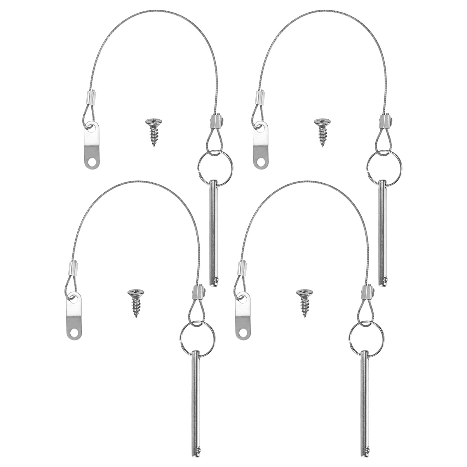 M METERXITY 4-Pack Quick Release Pins, 1/4"(6mm) Diameter, 2.3(58mm) Usage Length Bimini Top Pin W/Lanyard & Screws for Shipbuilding/Marine/Trailer, 2.8 (70mm) Long Hardware Pins