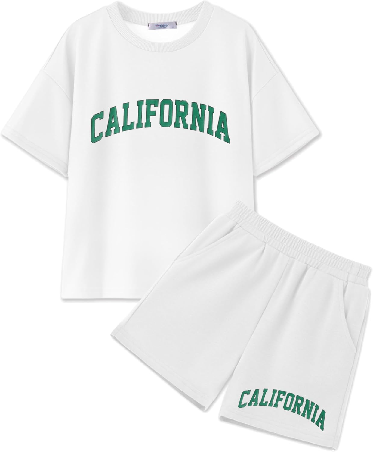 Arshiner Girls 2 Piece Outfits Summer Clothes Short Sleeve Tops and Short with Pockets Kids Fashion Clothing Sets