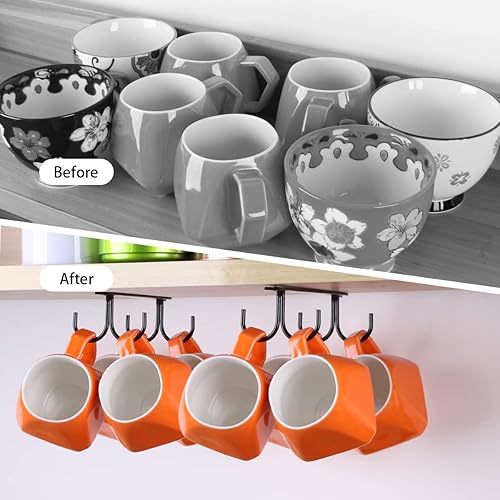 Miniatura 8 de 2 soportes para tazas debajo del gabinete, ganchos para tazas de café, 8 piezas de organizador de secado de tazas de cocina, estantes para colgar