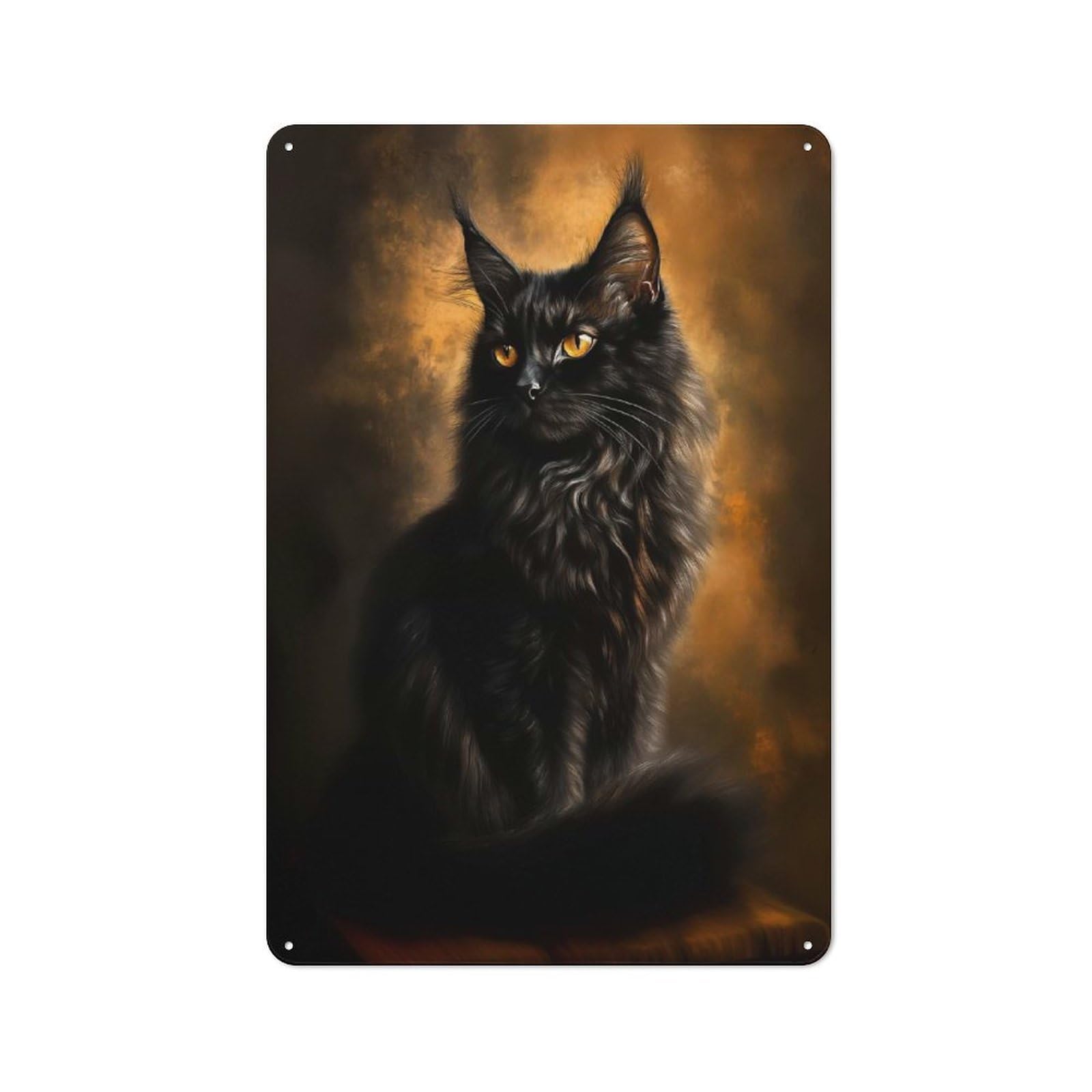 Junmoney Style-16 Vintage Metal Sign With Black Maine Coon Cat Portrait Design 30X20cm, Retro Room Wall Plaque For Home, Shop, Pub Or Studio Wall
