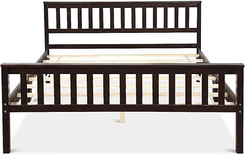 Miniatura 8 de Giantex Base de cama de plataforma Queen, marco de cama de madera maciza de lujo con cabecero y estribo, base de colchón de soporte de listones de