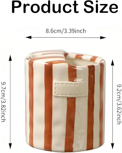 Miniatura 2 de Taza de café retro a rayas, pintada a mano, taza de café de cerámica a rayas de 10 onzas, taza de porcelana artística para café, latte, leche y