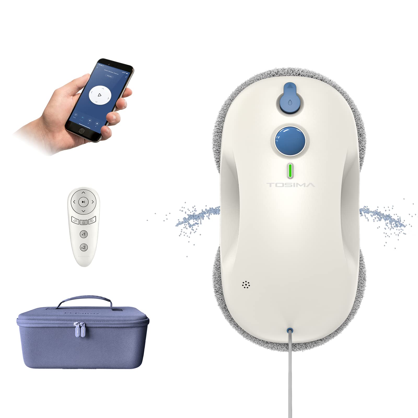 Tosima Robot Limpiacristales, Robot Limpieza de Ventanas Electrico, Sistema de Seguridad, Navegación Inteligente, Control Remoto, para Todas Las Superficies Lisas, con 12 Trapo (W3, White)