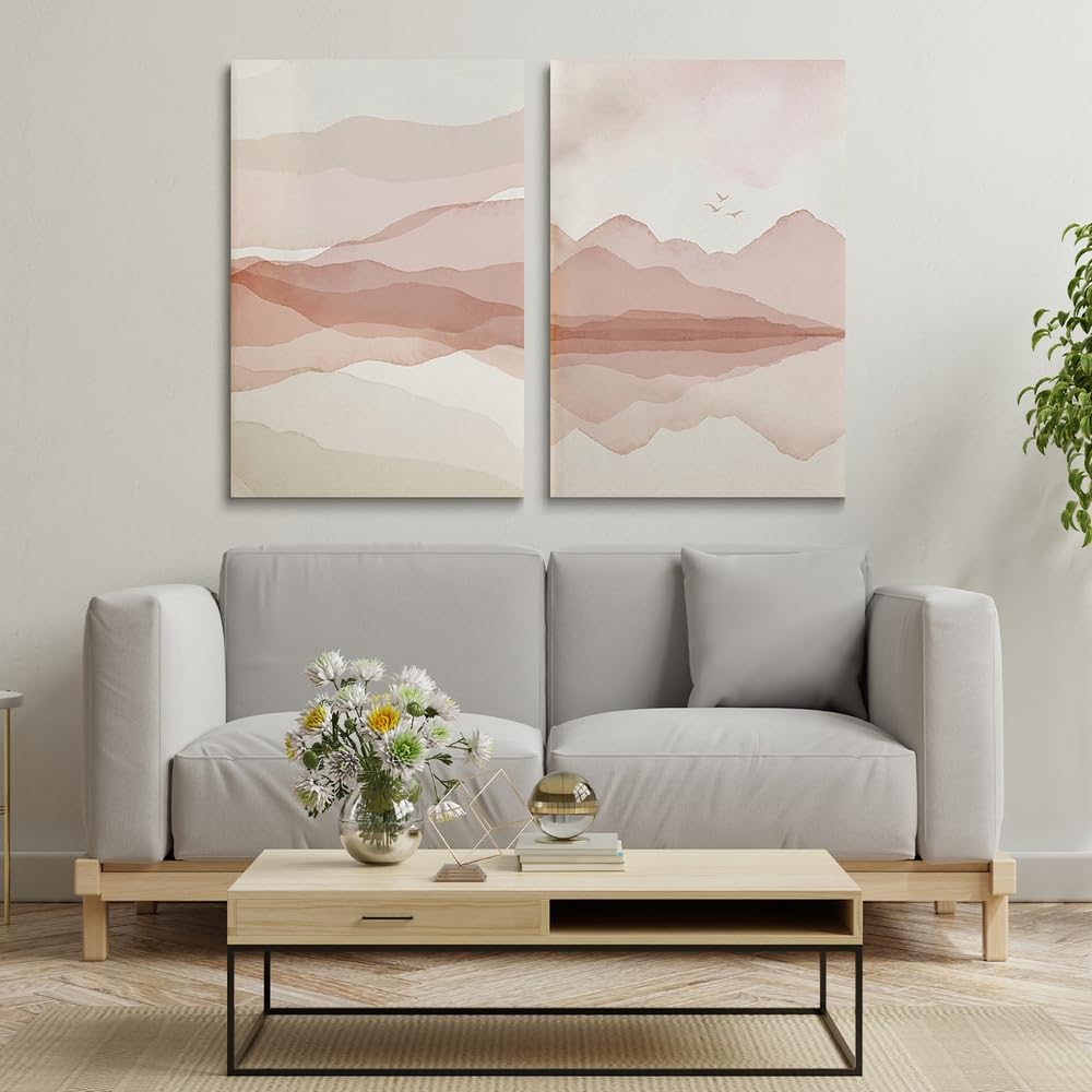 Amazon.co.jp: SKYSUKEY 抽象画 水彩画 山の絵画 ピンクと白のウォール