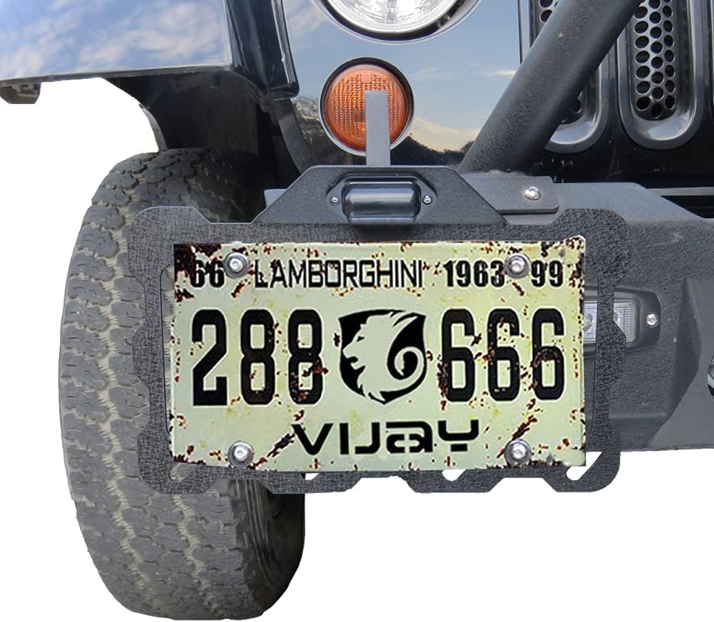 License Plate Frame Mount Compatible with 1987-2018 Jeep Wrangler JK JKU & TJ & YJ (2/4 Doors)，with LED Light，Licence Holder Bracket Relocation Mounting Plates Frames