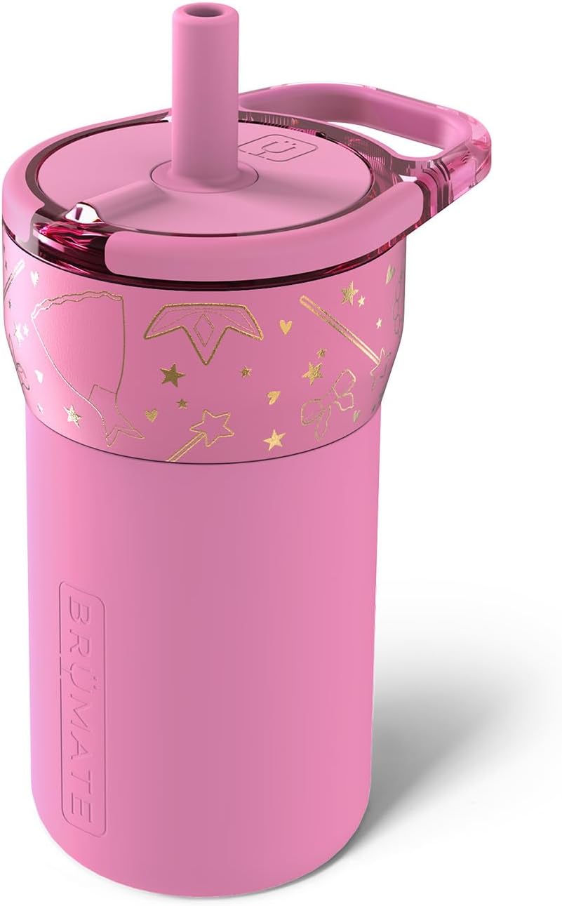 BrüMate Leap 12oz 100% Leakproof Kids Tumbler with Handle and Silicone Soft Straw | Drop Resistant Silicone Sleeve | For Kids 4+ | Insulated Stainless Steel | Cup Holder Friendly | 12oz (Princess)