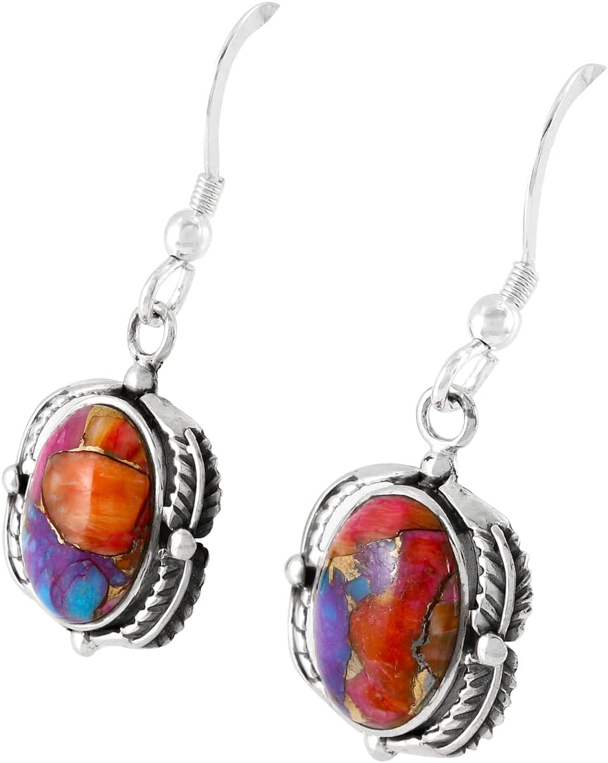 Turquoise Earrings 925 Sterling Silver & Genuine Gemstones (Choose Color) - Image 2