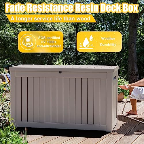 ROJIK Outdoor Storage Housing Deck Box,Waterproof Patio Furniture, Garden Tools,Cushions,Pool Accessories Storage Bench with Lockable Lid and Side Handles (Grey,230 Gal) - Thumbnail 5
