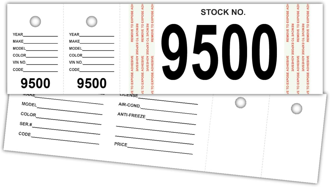 Versa-Tags Genuine Vehicle Stock Number Tags (9500-9999)