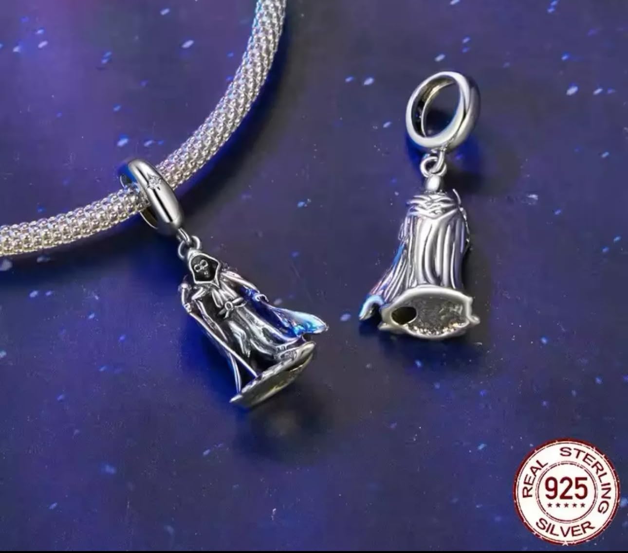 MOCHAMIK Grim Reaper Dangle Charm Halloween Plata de Ley 925 auténtica Compatible con Pulsera