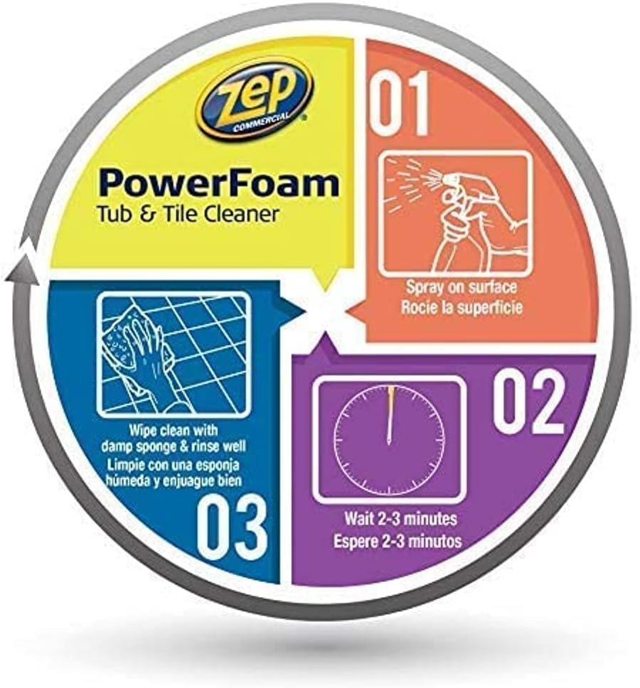 Zep Foaming Shower Tub and Tile Cleaner - 32 Ounce (Case of 2) ZUPFTT32 - No Scrub Formula, Breaks up Tough Buildup on Contact