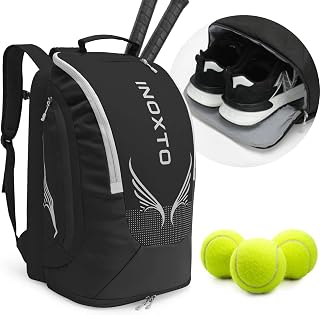INOXTO 40L Tennis Backpack for Men & Women, Large Pickleball Bag With Independent Shoe Storage, Waterproof & Breathable, Holds 2 Tennis Rackets for Badminton, Travel & Camping