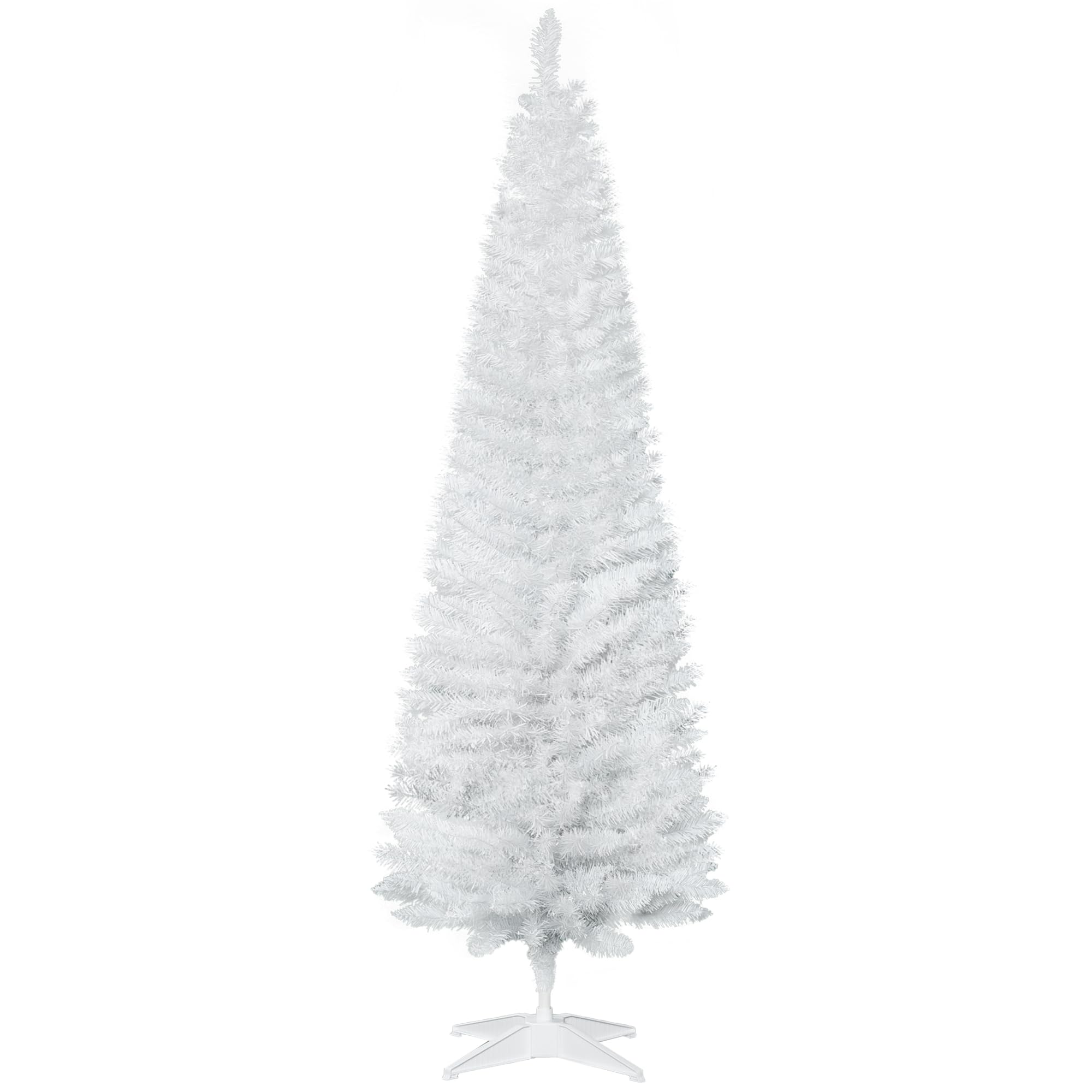 HOMCOM 6ft Unlit Artificial Christmas Tree Pencil Slim Xmas Tree White | Solid Stand, Realistic Branches