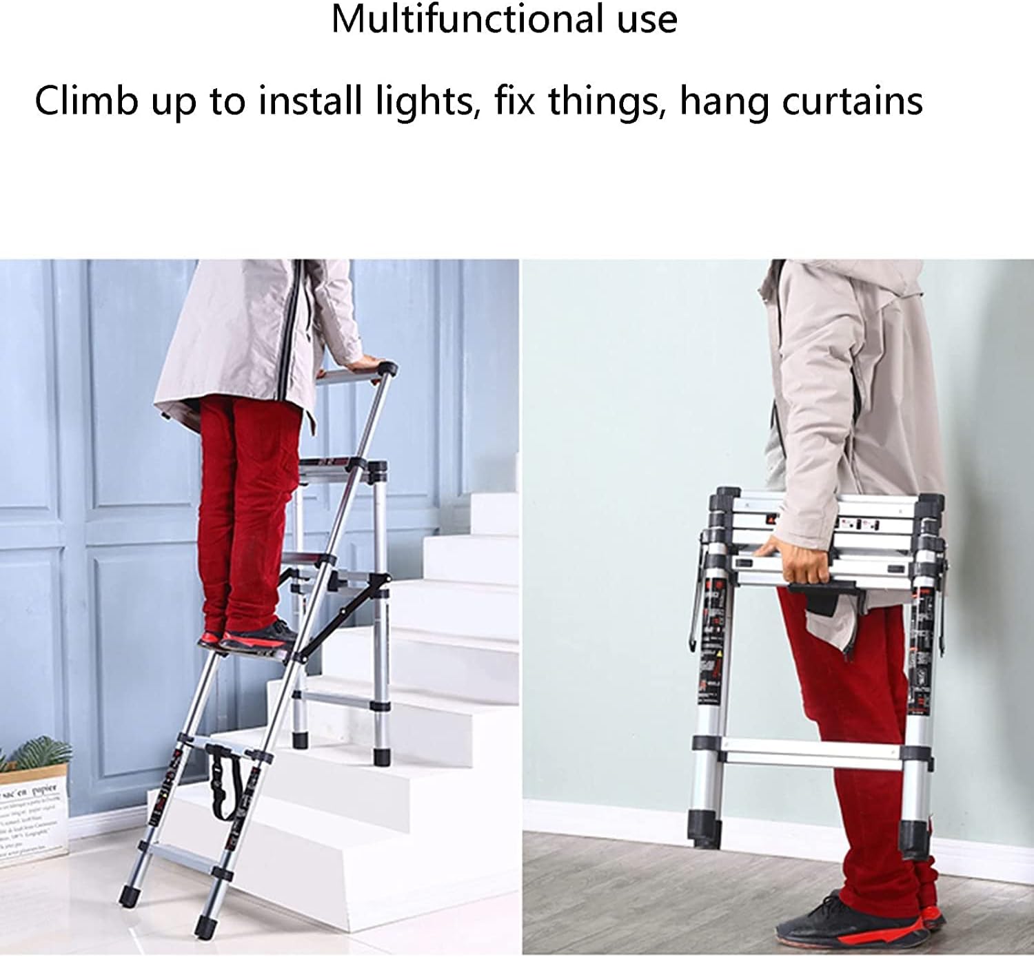 OKUOKA Ladders,Telesladder Multi-Purpose Four Steps, Five Steps, Six Steps Herringbone Ladder Easy Carry Extendable Alumihousehold Ladder/Six-Step Ladder