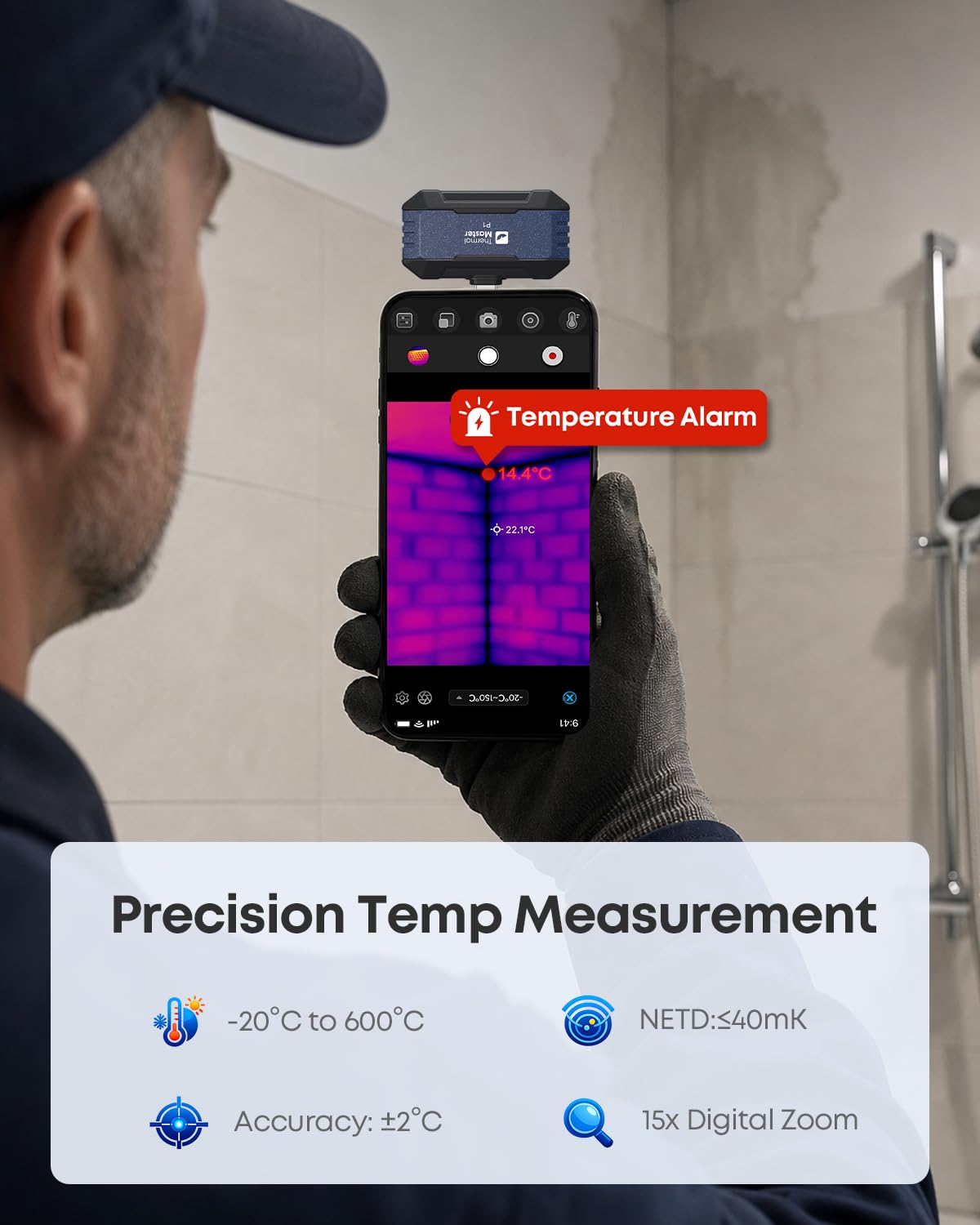 Thermal Master P1 kamera termowizyjna do USB-C iPhone i Android, 320 x 240 X³, ulepszona rozdzielczość IR, od -20°C do 600°C, 15-krotny zoom, 25 Hz, kamera na podczerwień do instalacji domowych, HVAC
