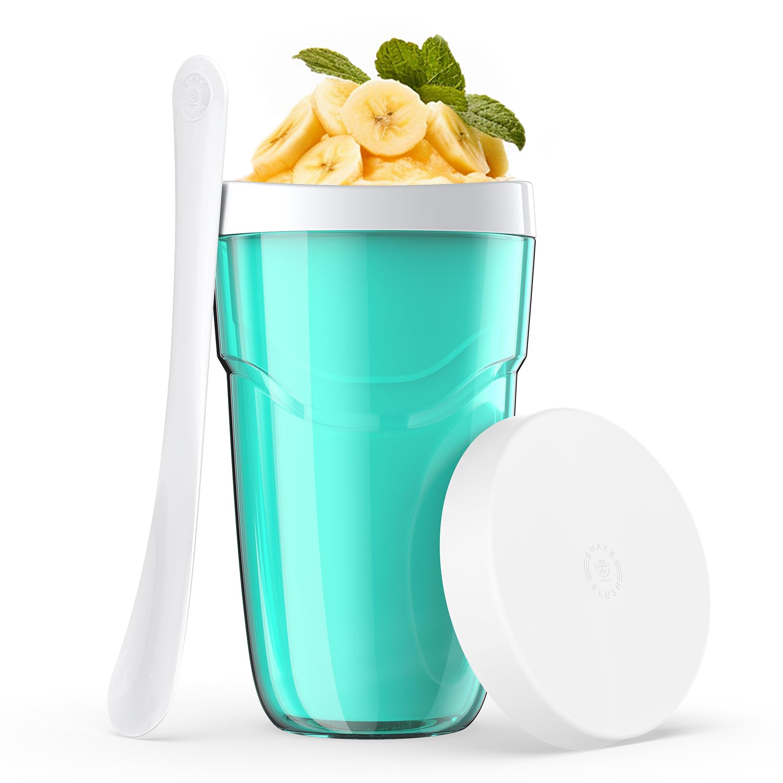 UKKISO Slushy Maker Cup Shake Maker, Frozen Magic Quick Freeze Cup, Smoothie Cooling Cup with Lid, Freezer Core, Spoon, Homemade DIY Quick Slushie, Milkshakes (Teal+White)