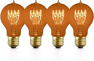 EX ELECTRONIX EXPRESS 4 Pack of Dimmable A19 Vintage Edison Light Bulbs with Quad Loop Filament - 60W Incandescent Bulbs, 2200K Amber Glow, 110-130 Volts, E26 Medium Base for Home Light Fixtures