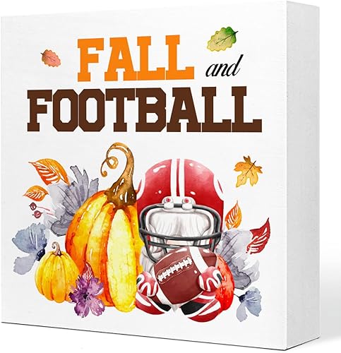 Decoración de mesa de fútbol de otoño, acuarela de otoño, cosecha, calabaza, Acción de Gracias, bloque de madera, decoración de escritorio,