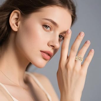 6PCS Non Tarnish Gold Stacking Rings for Women Waterproof Cubic Zirconia Adjustable Rings Set Wedding Thumb Statement Engagement Promise Ring,Size 7(Gold)