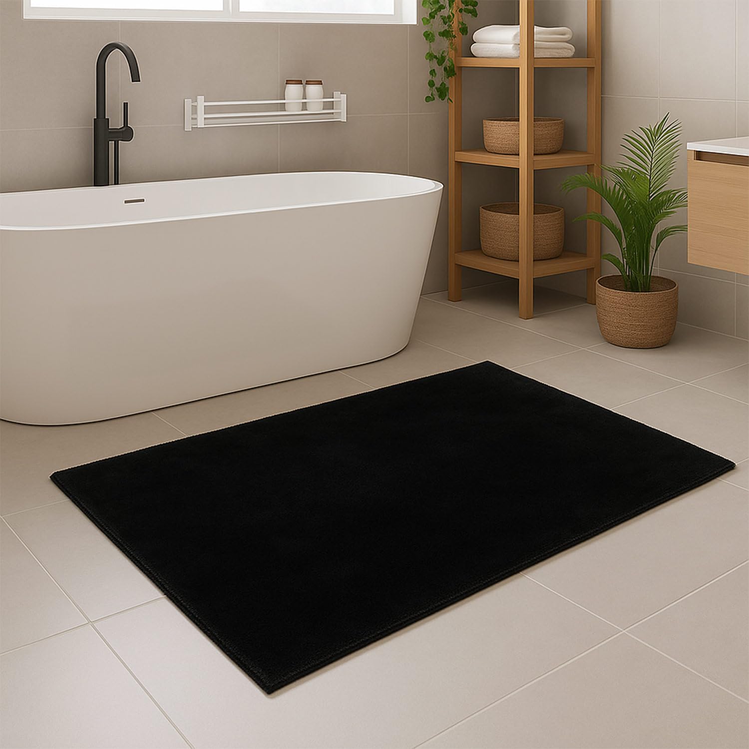 Tapis de salle de bain lavable noir antidérapant 67x110 grand format