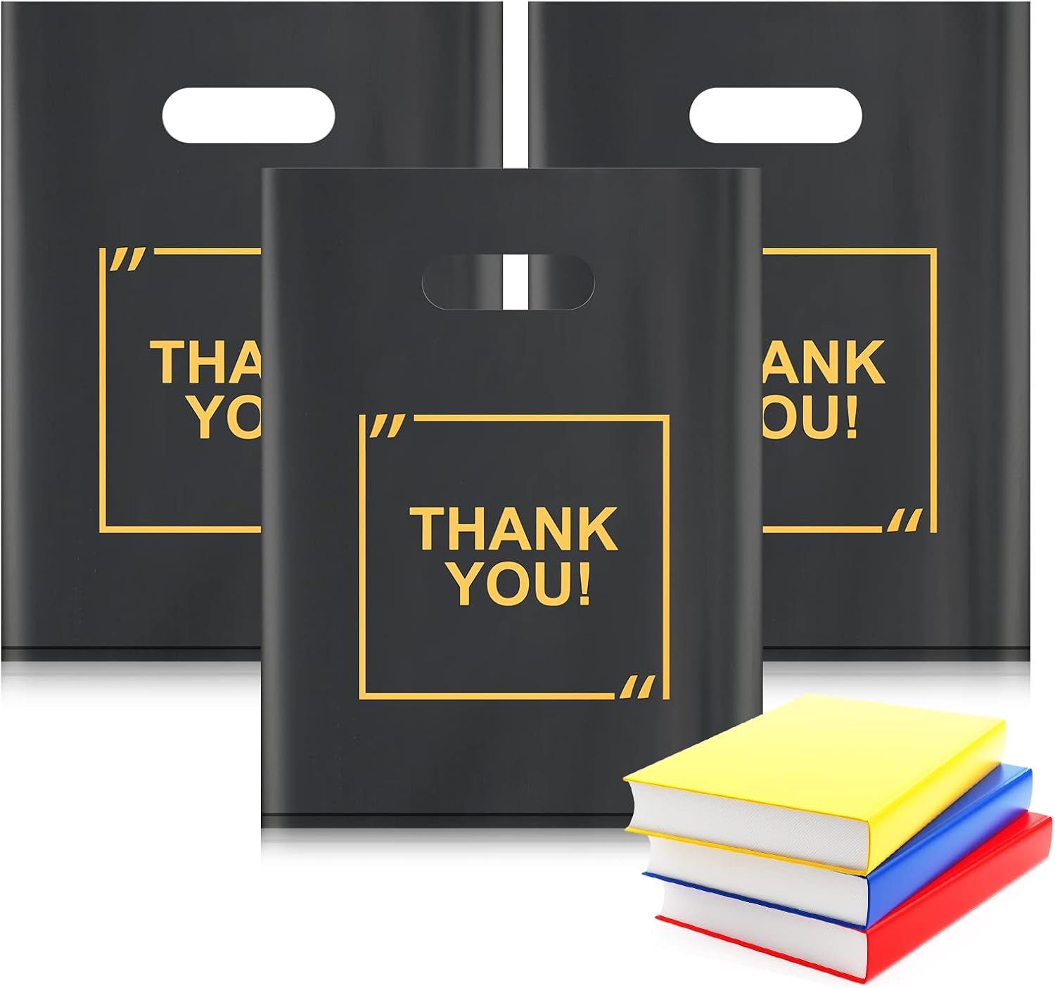 50 Pack Die Cut Plastic Shopping Bags with Thank You Logo 9x12 Merchandise Bags Extra Thick Glossy and Shopping Bags for Retail,Boutique Bags with Handles for Merchandise, Gifts, Trade Shows