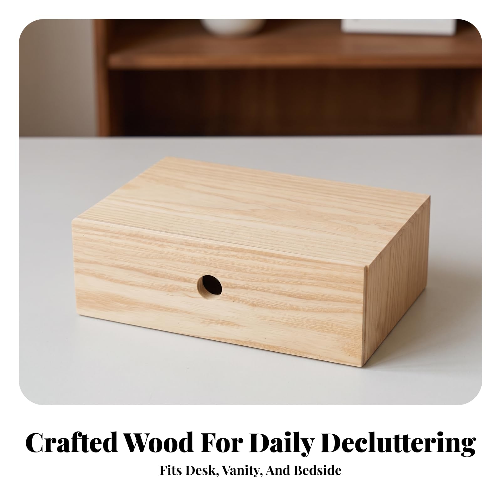 Portapenne E Organizzatore in Legno per Scrivania con Cassetto per Accessori E Oggetti Piccoli Scatola Rettangolare con Buco Tondo per Dito Adatto per Scrivania E Comodino