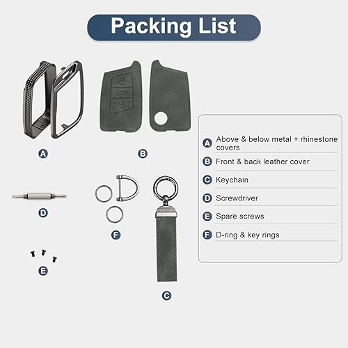 Miniatura 7 de YO&YOYE Compatible con funda para llavero VW Volkswagen con llavero protector de llave de cuero