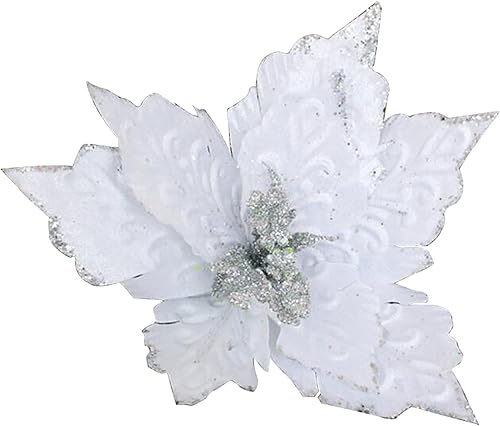 Miniatura 24 de 6 adornos para árbol de Navidad de Pascua con purpurina, flores artificiales de Navidad, accesorios florales con tallo, flores de franela sintética