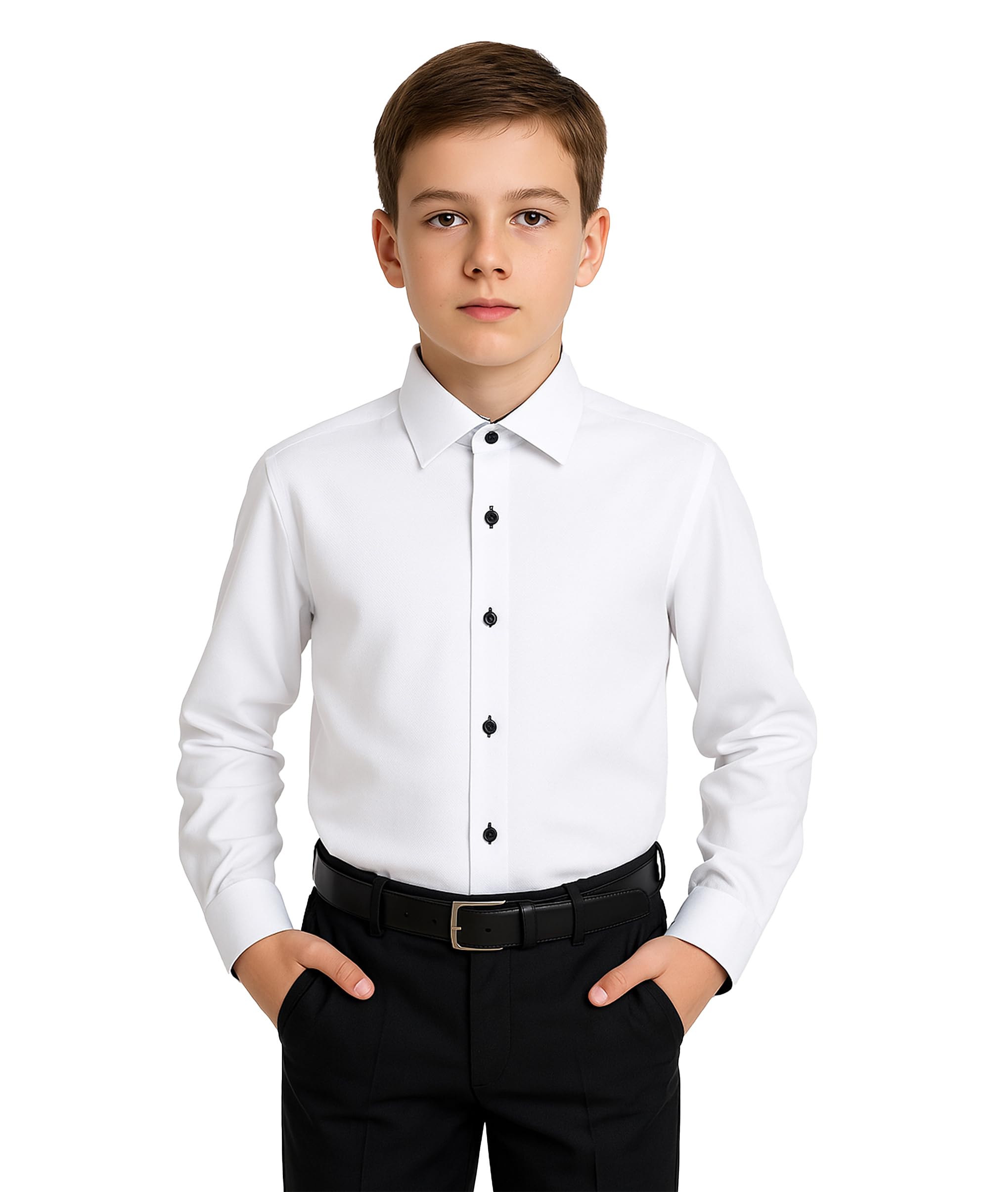 Camisa de Vestir Blanca para Niños con puños franceses y gemelos para bodas, Fiestas y ocasiones especiales