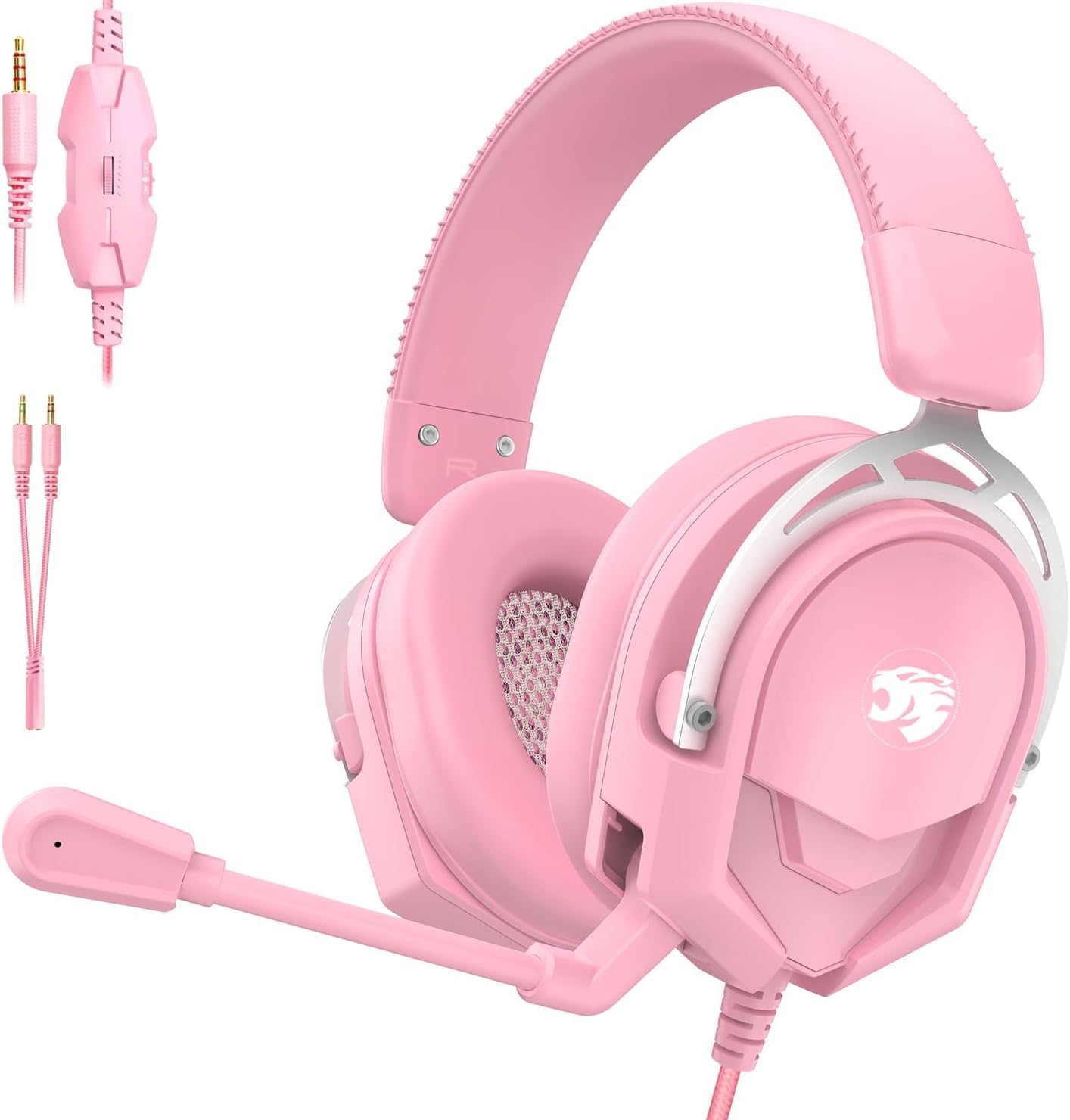 K98 Wired Gaming Headset, Durable Aluminum Frame Gaming Headset with Memory Earmuffs, 50mm Dynamic Drivers Stereo Surround Sound, Over Ear Headset for PC, PS4, PS5, Switch, Xbox One, Mac (Pink)