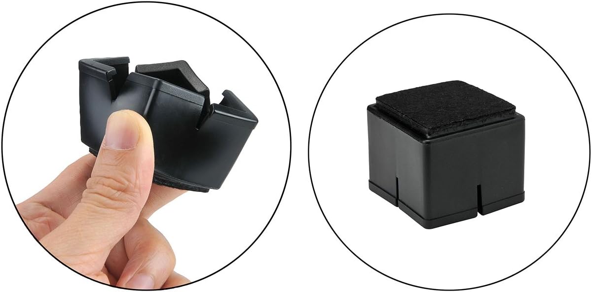Chair Leg Floor Protectors, WarmHut 16pcs Black Silicone Table Furniture Leg Feet Tips Covers Caps, Felt Pads, Prevent Scratches, Wood Floor Protector (Square)(Black)