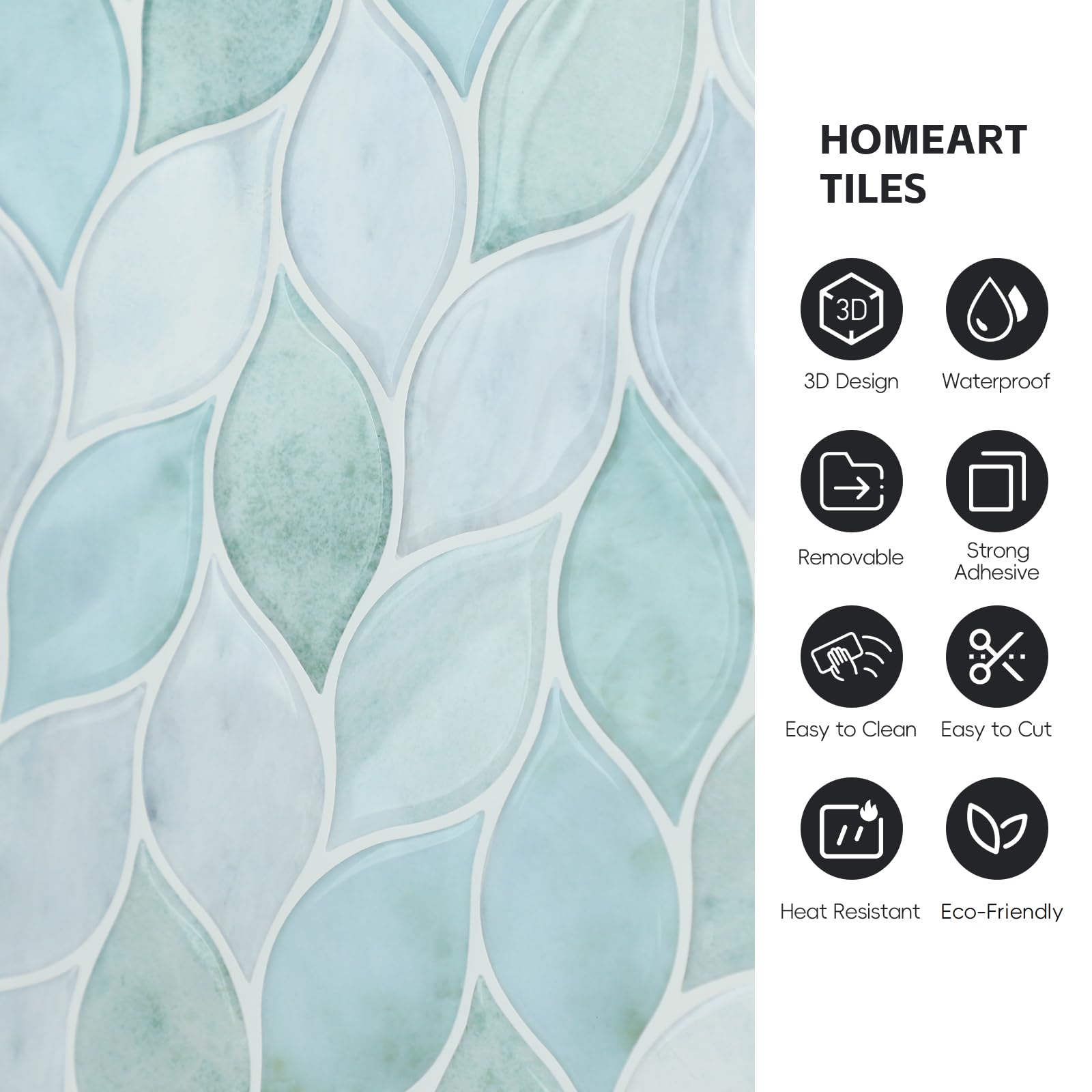 HOMEART Piastrelle autoadesive per paraschizzi, autoadesive, adatte agli affittuari, per cucina e bagno (10 fogli, verde marmo)