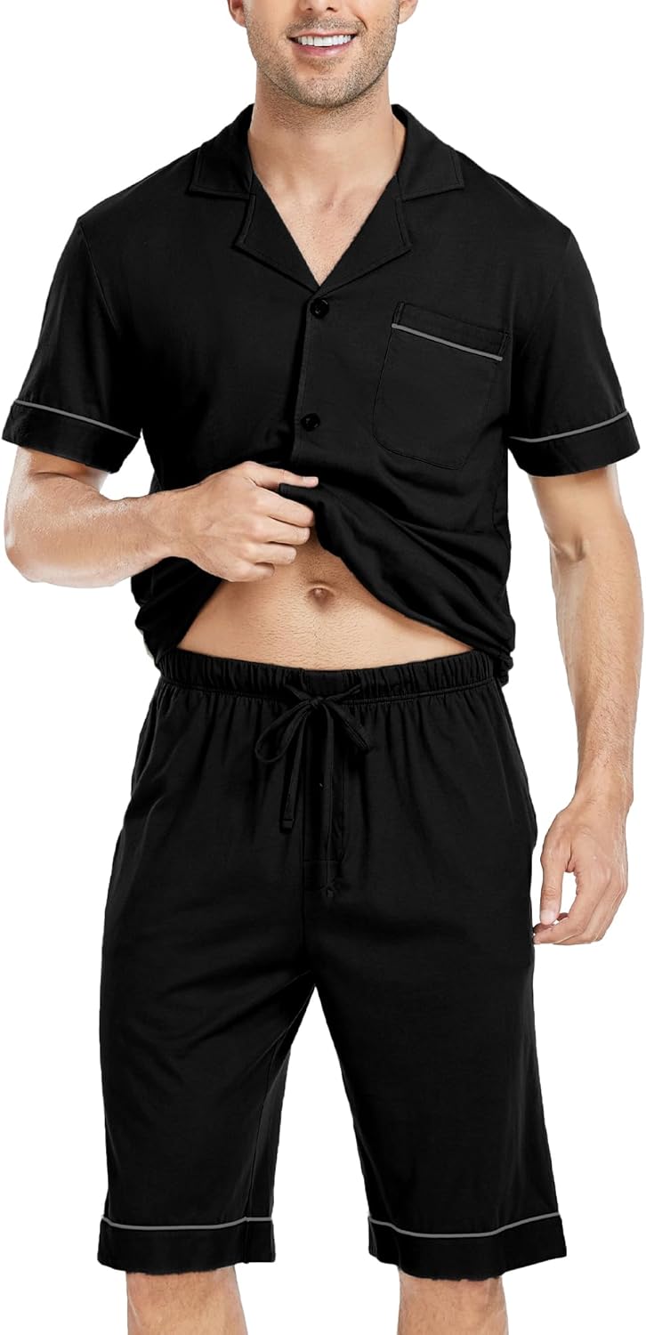 COLORFULLEAF Men's 100% Cotton Pajamas Set Short Sleeve Sleepwear Button Down Pajamas for Men Lounge Pjs with Pockets