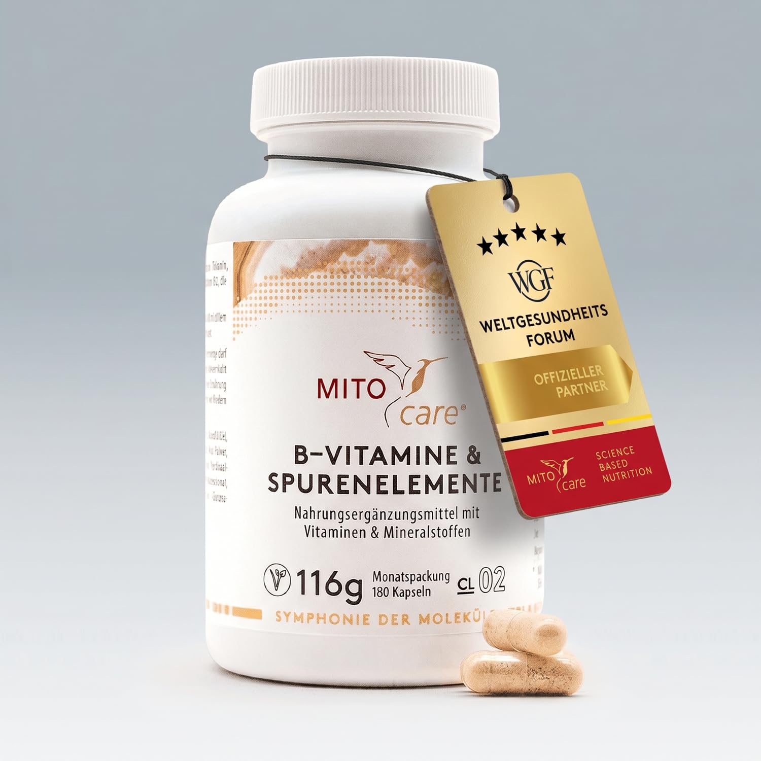 MITOcare B-Vitamine & Spurenelemente - Vitamin Komplex - B1, B2, B3, B5, B6, B7, B9, B12 + Co-Faktor: Myo-Inositol - vegan - 3 Monatspackung mit 180 Kapseln - Produziert in Deutschland