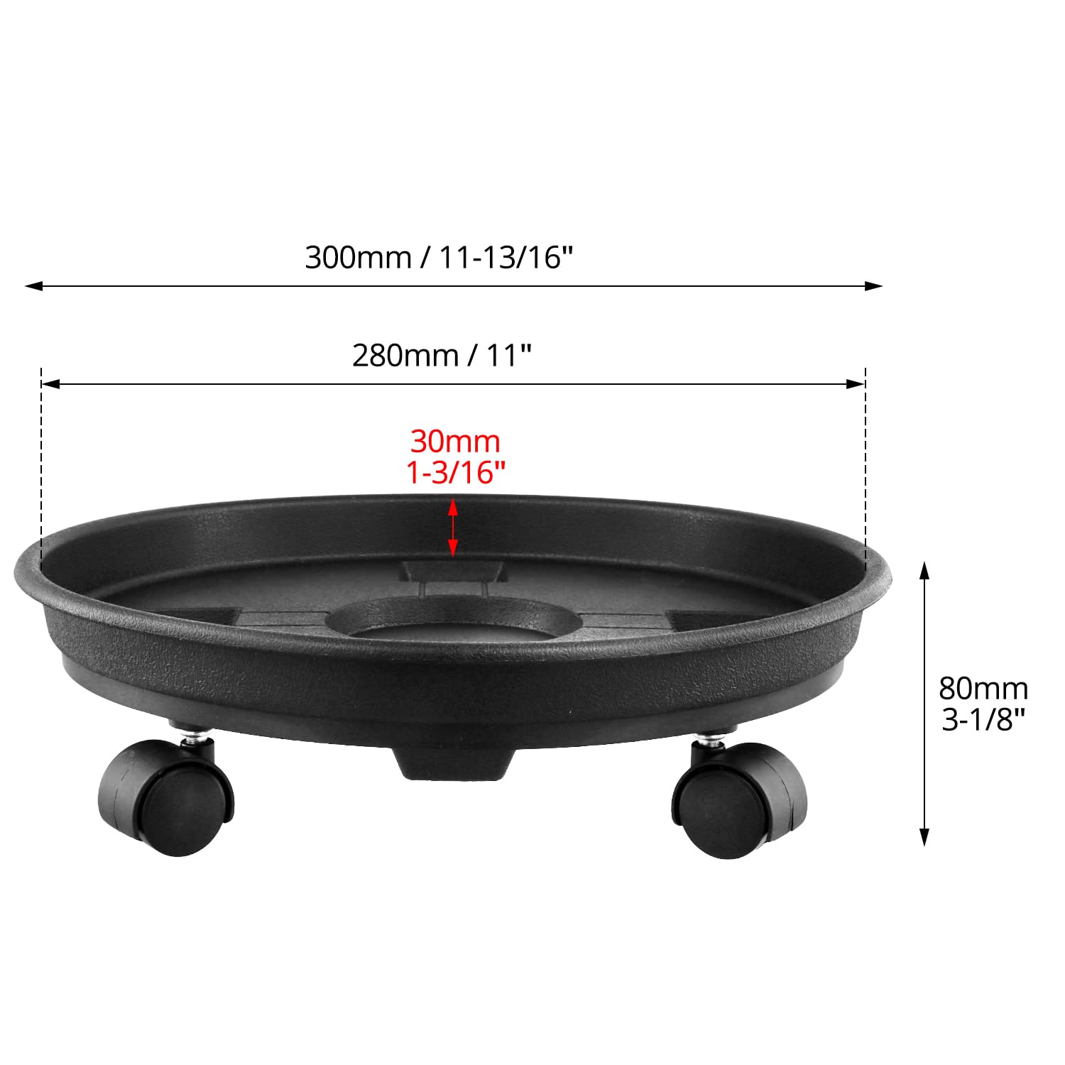 QWORK® 3 Pièces Support pot de Fleur Plastique 30 cm, Porte Plante a Roulettes, pour Intérieur et Extérieur