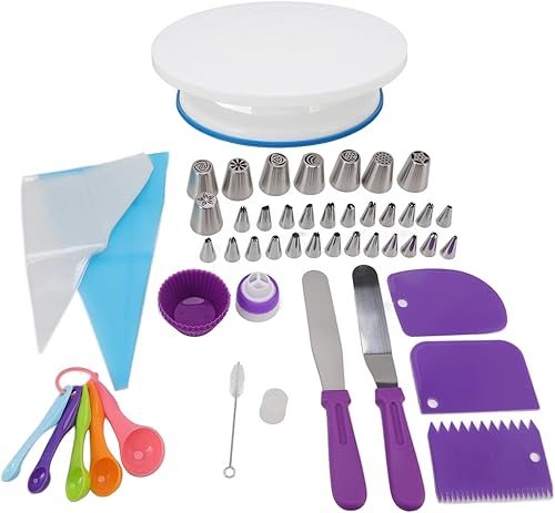 Asixxsix Juego de mesa giratoria para tartas, 59 piezas de soporte para decoración de tartas, kit de suministros de decoración de pasteles con