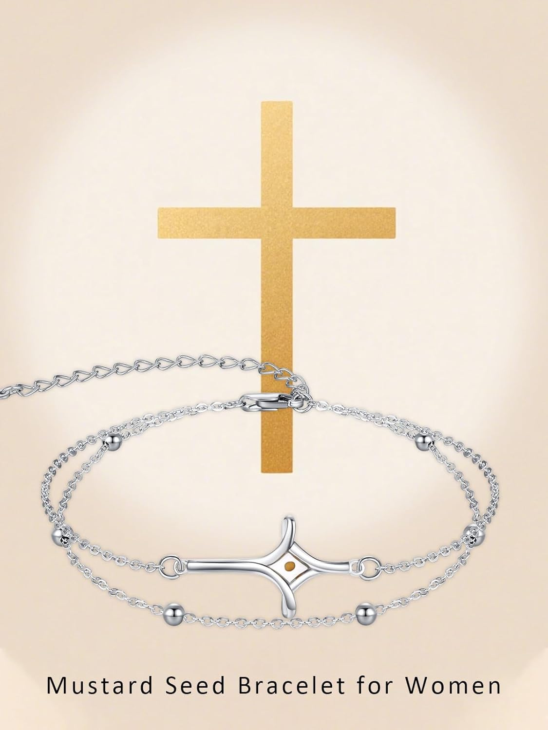 TwoAnts Mustard Seed Cross Bracelet 925 Sterling Silver Faith Bracelet Mustard Seed Jewelry Christmas Gift for Women