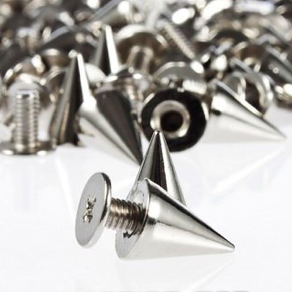 RUBYCA 500 Sets 10MM Silver Color Bullet Cone Spike and Stud Metal Screw Back for DIY Leather-Craft