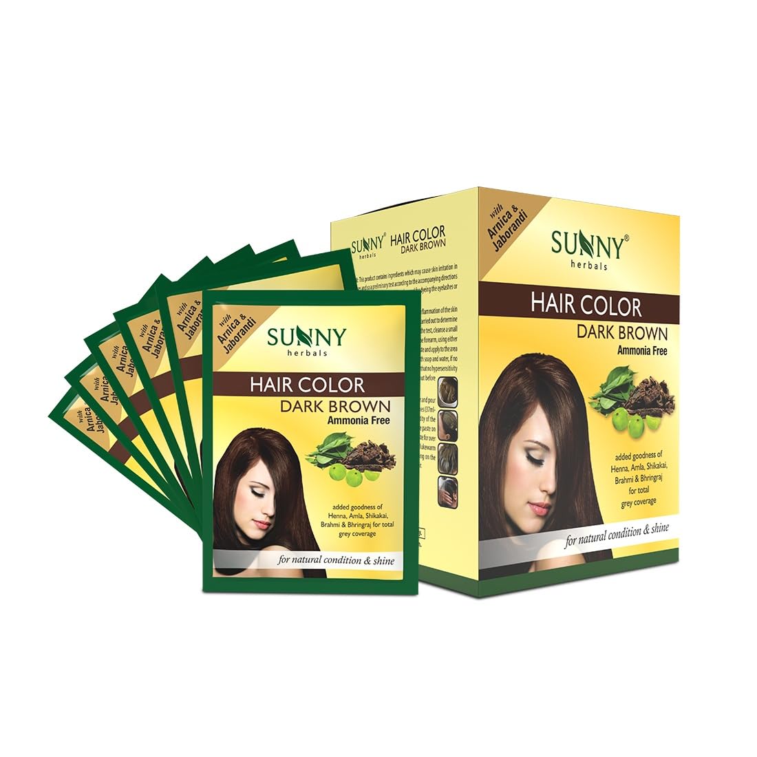 Herbals Dark Brown Hair Color | Rich & Natural Dark Brown Shade | No Ammonia | Long-Lasting Color | Covers Grey Effectively | With Henna, Amla & Bhringraj | Soft & Shiny Hair | Unisex, Pack of 12