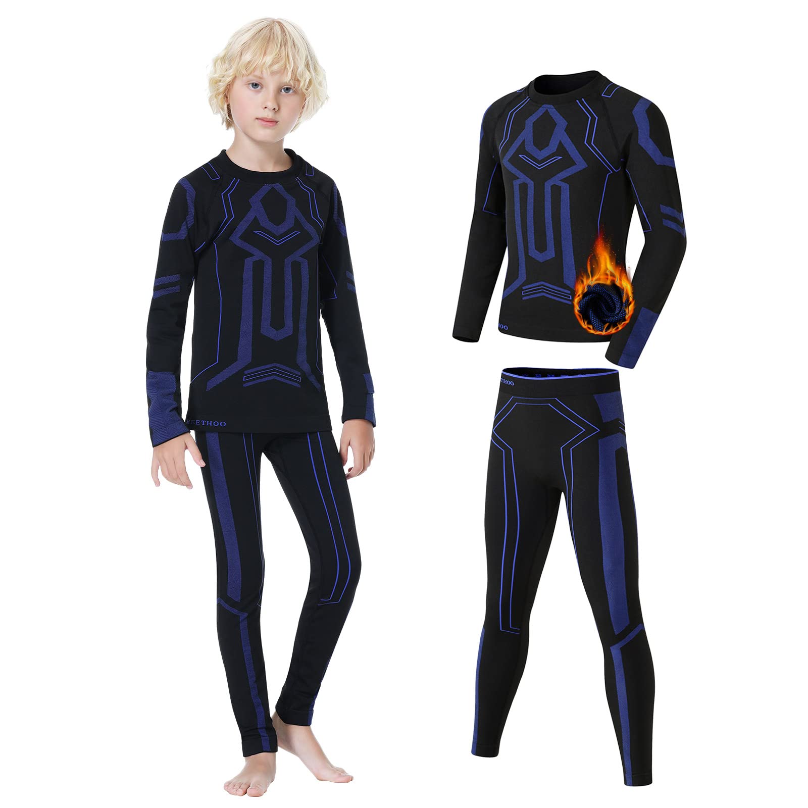 Conjunto Interior Térmica Niños, Ropa Interior Funcional, Ropa Interior de Esquí Ropa Interior Deportiva Camiseta Térmica Calzoncillos Térmicos para Fútbol Deportivo (8-15 años)