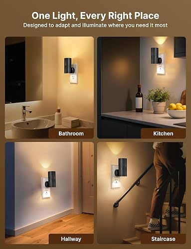 Miniatura 4 de Luz nocturna enchufable a la pared, paquete de 2 luces LED regulables con sensor de atardecer a amanecer, brillo blanco suave, para pasillo, baño,