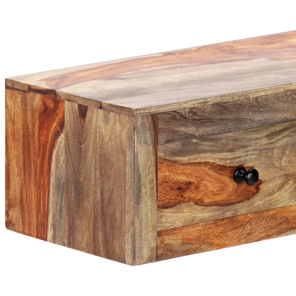 Konsola ścienna z litego drewna akacjowego, 100 x 25 x 20 cm, z 3 szufladami, miejsce do przechowywania, do salonu, sypialni, przedpokoju i biura, nowoczesny stolik pomocniczy