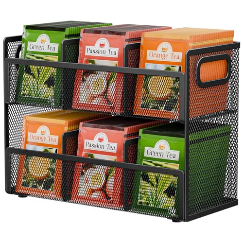 Volmop 2 Tier Tea Bag Organizer, Mesh Tea Bag Holder with Handle, Teabag Holder, Tea Station...